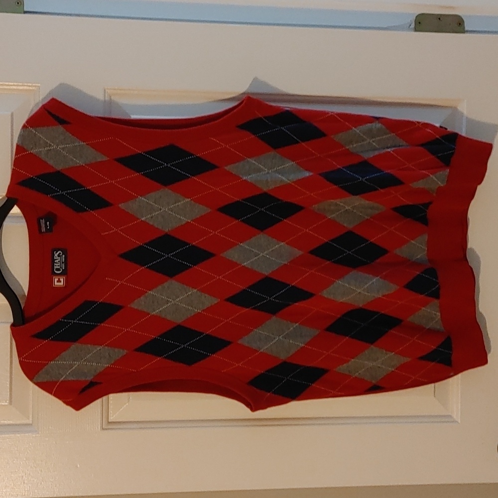 Chaps Red Argyle Sweater Vest Size Large Oversized Eclectic Grandpa Y2K Preppy - Picture 2 of 6